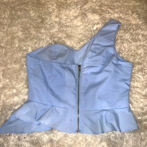 Blue one strap crop top with ruffles. Size 2/4